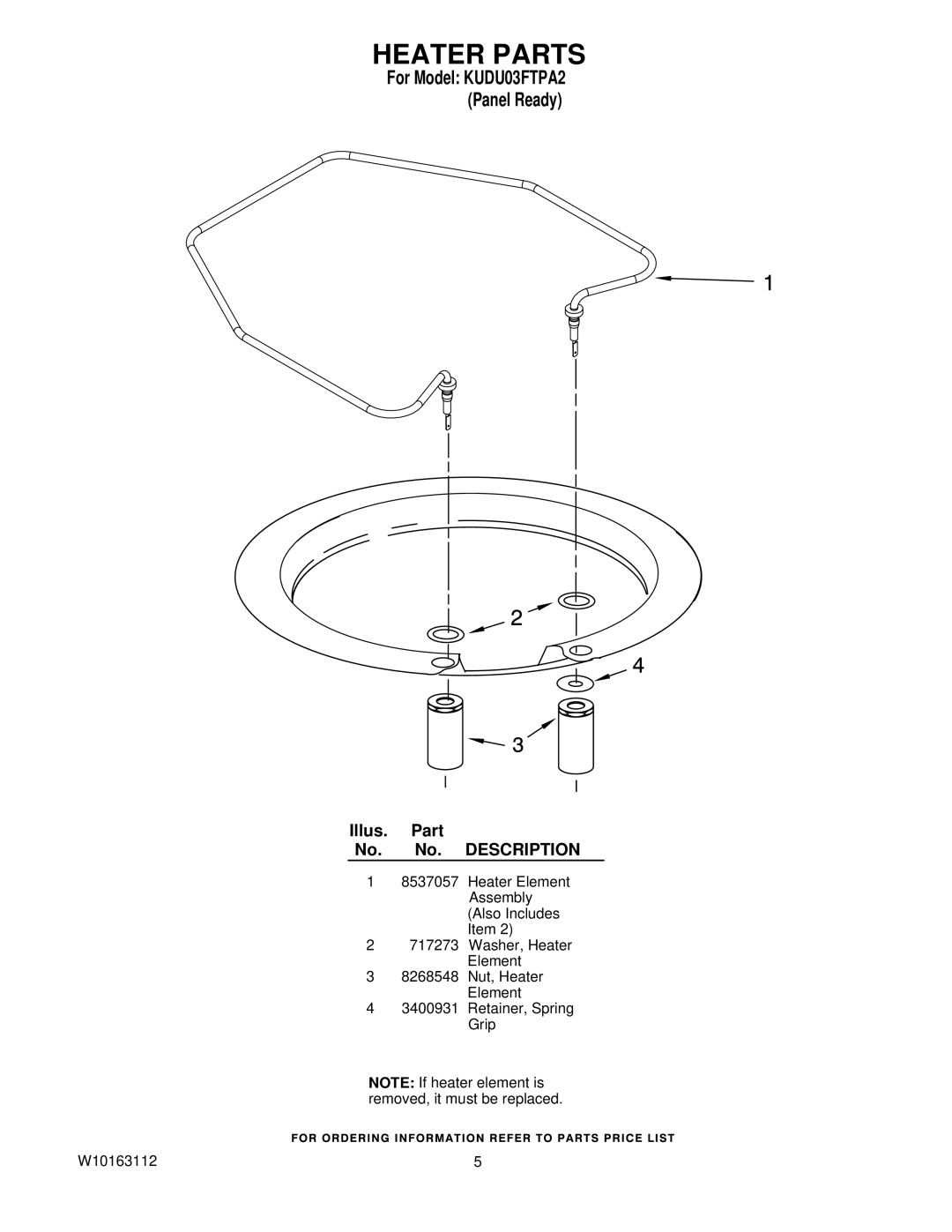 KitchenAid KUDU03FTPA2 manual Heater Parts 