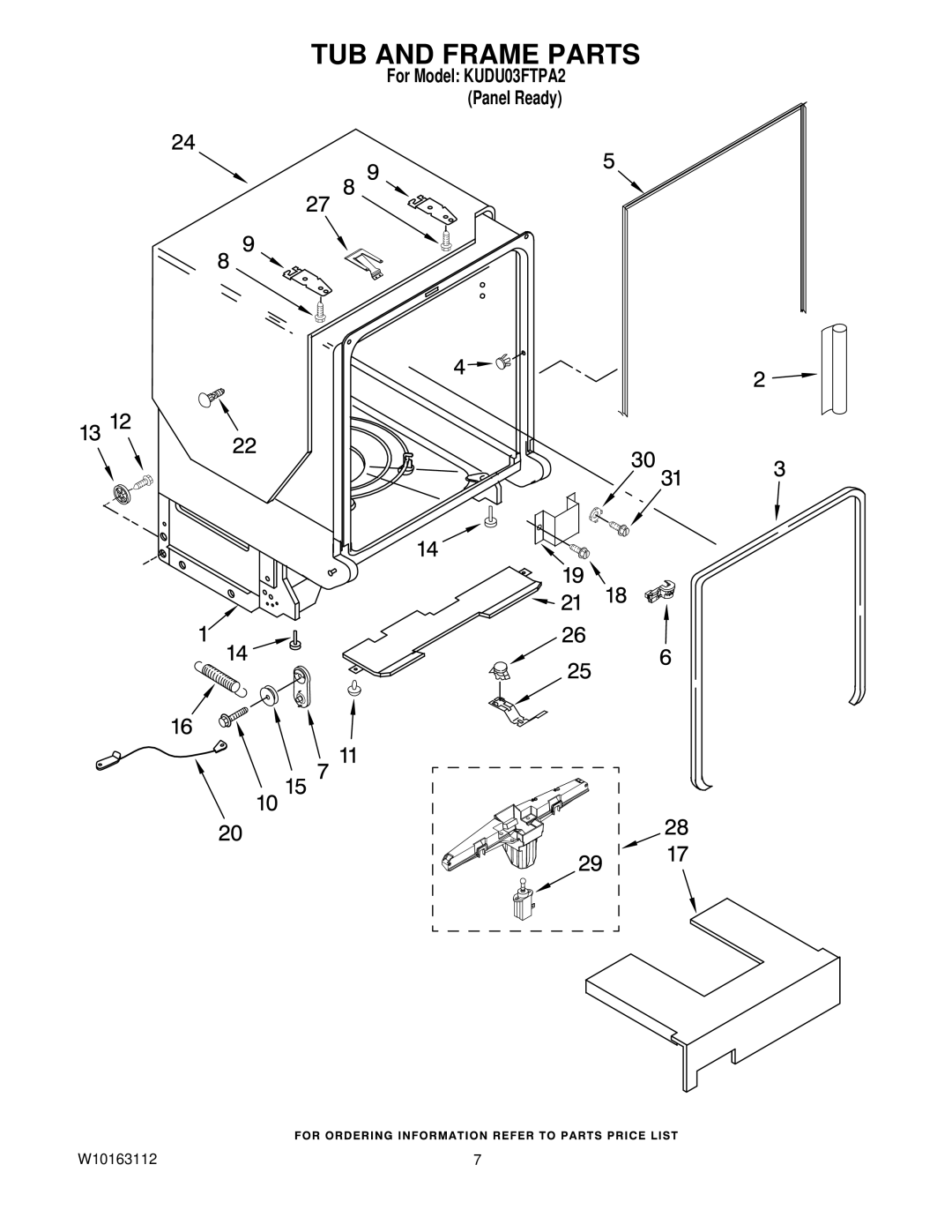 KitchenAid KUDU03FTPA2 manual TUB and Frame Parts 