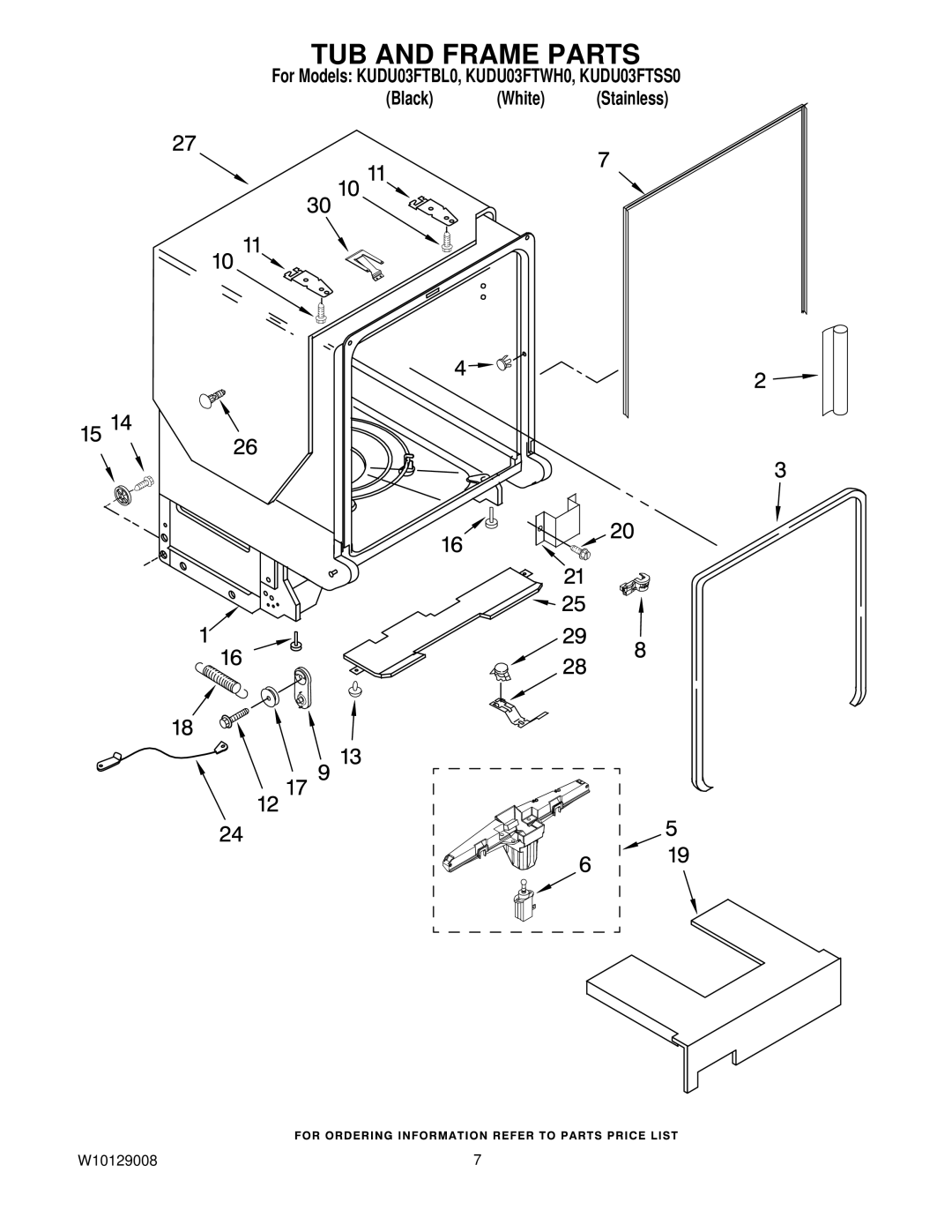 KitchenAid KUDU03FTBL0, KUDU03FTWH0, KUDU03FTSS0 manual TUB and Frame Parts 