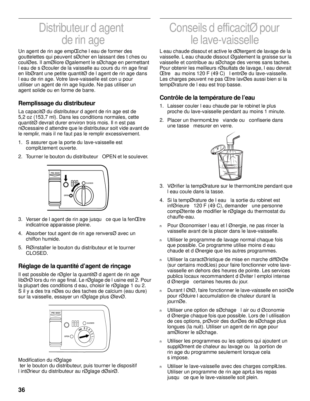 KitchenAid KUDV25SH Distributeur d’agent De rinçage, Conseils d’efficacité pour Le lave-vaisselle, Modification du réglage 