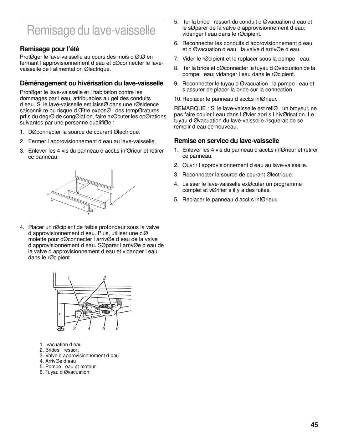 KitchenAid KUDV25SH manual Remisage du lave-vaisselle, Remisage pour l’été, Déménagement ou hivérisation du lave-vaisselle 