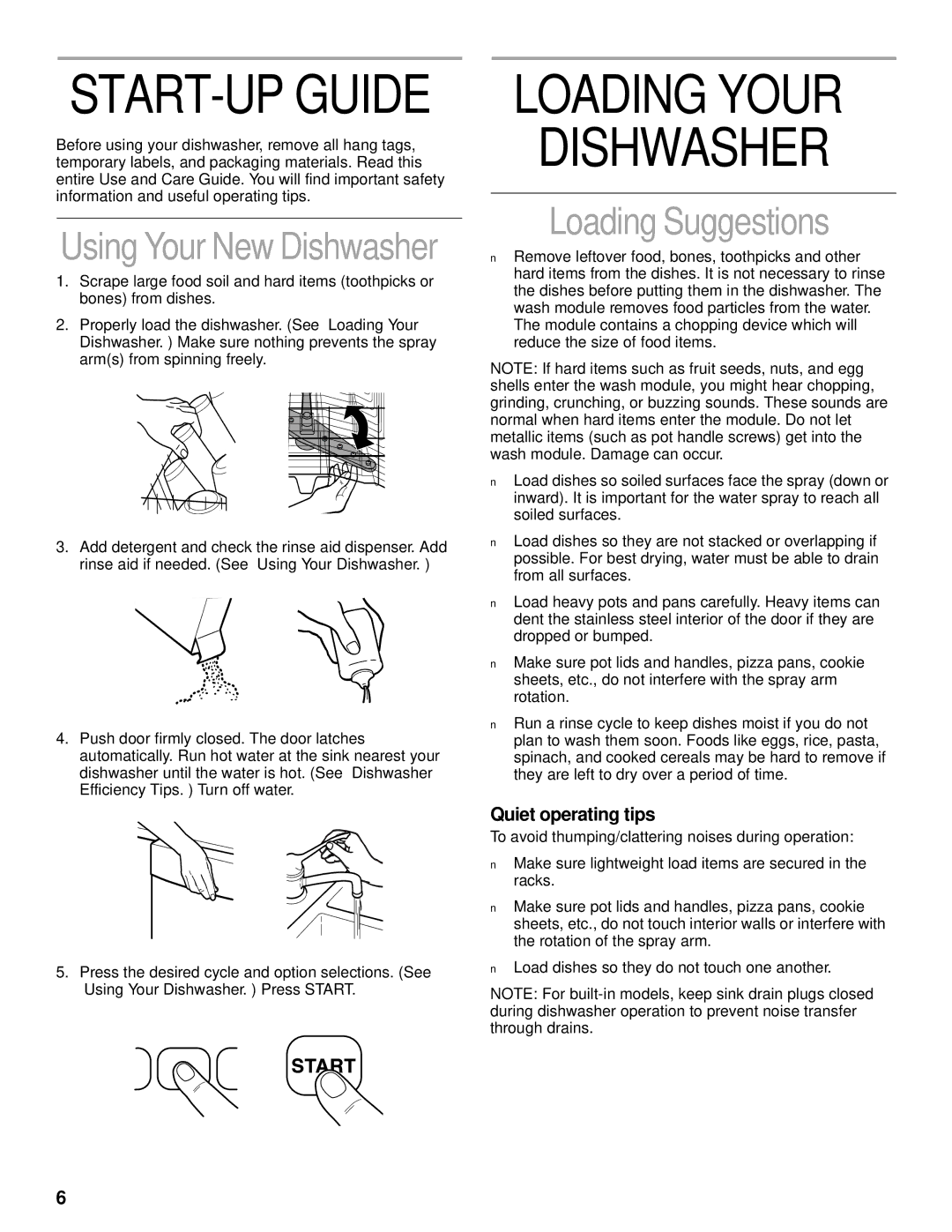 KitchenAid KUDV25SH manual Loading Your Dishwasher, Loading Suggestions, Quiet operating tips 