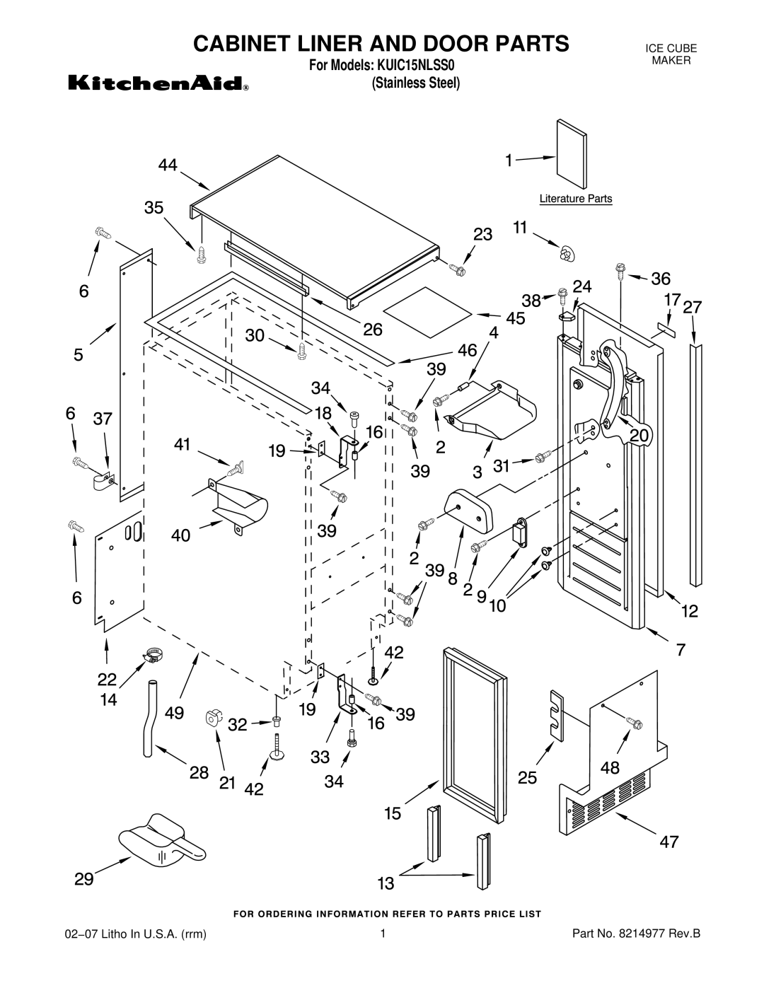 KitchenAid KUIC15NLSS0 manual Cabinet Liner and Door Parts 