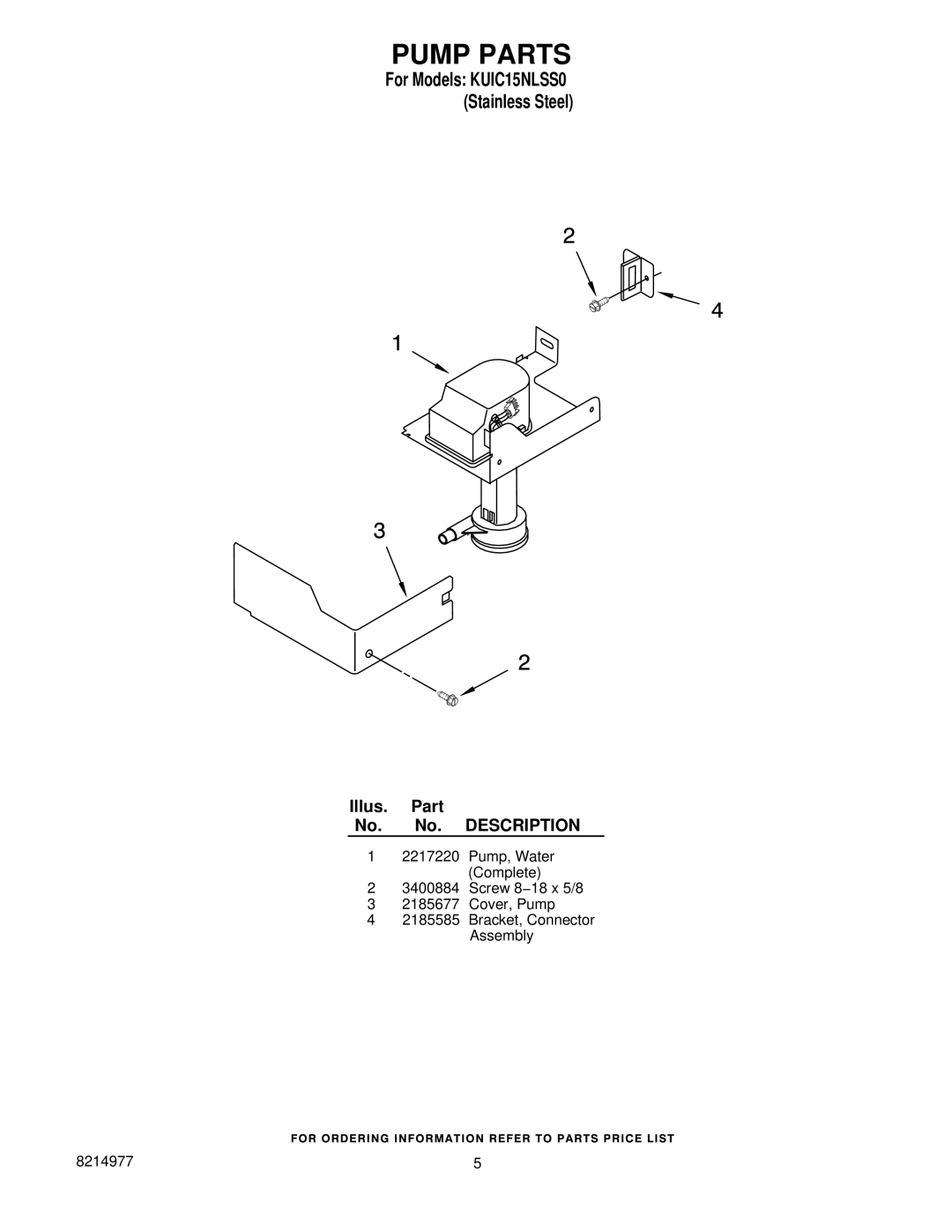 KitchenAid KUIC15NLSS0 manual Pump Parts 