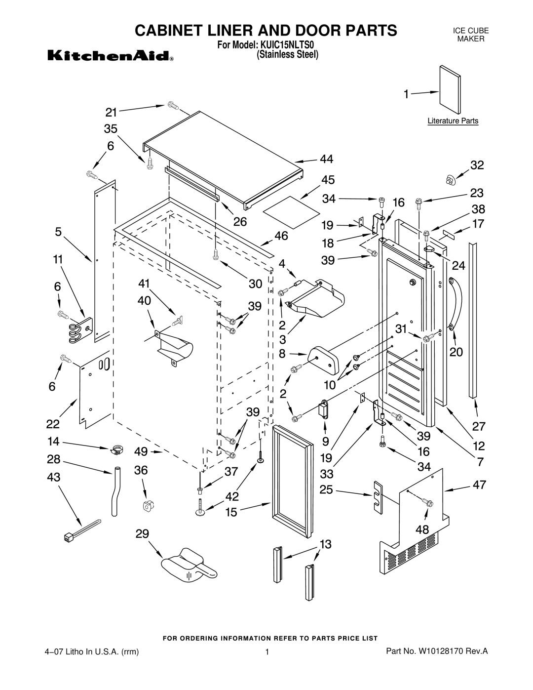 KitchenAid KUIC15NLTS0 manual Cabinet Liner and Door Parts 