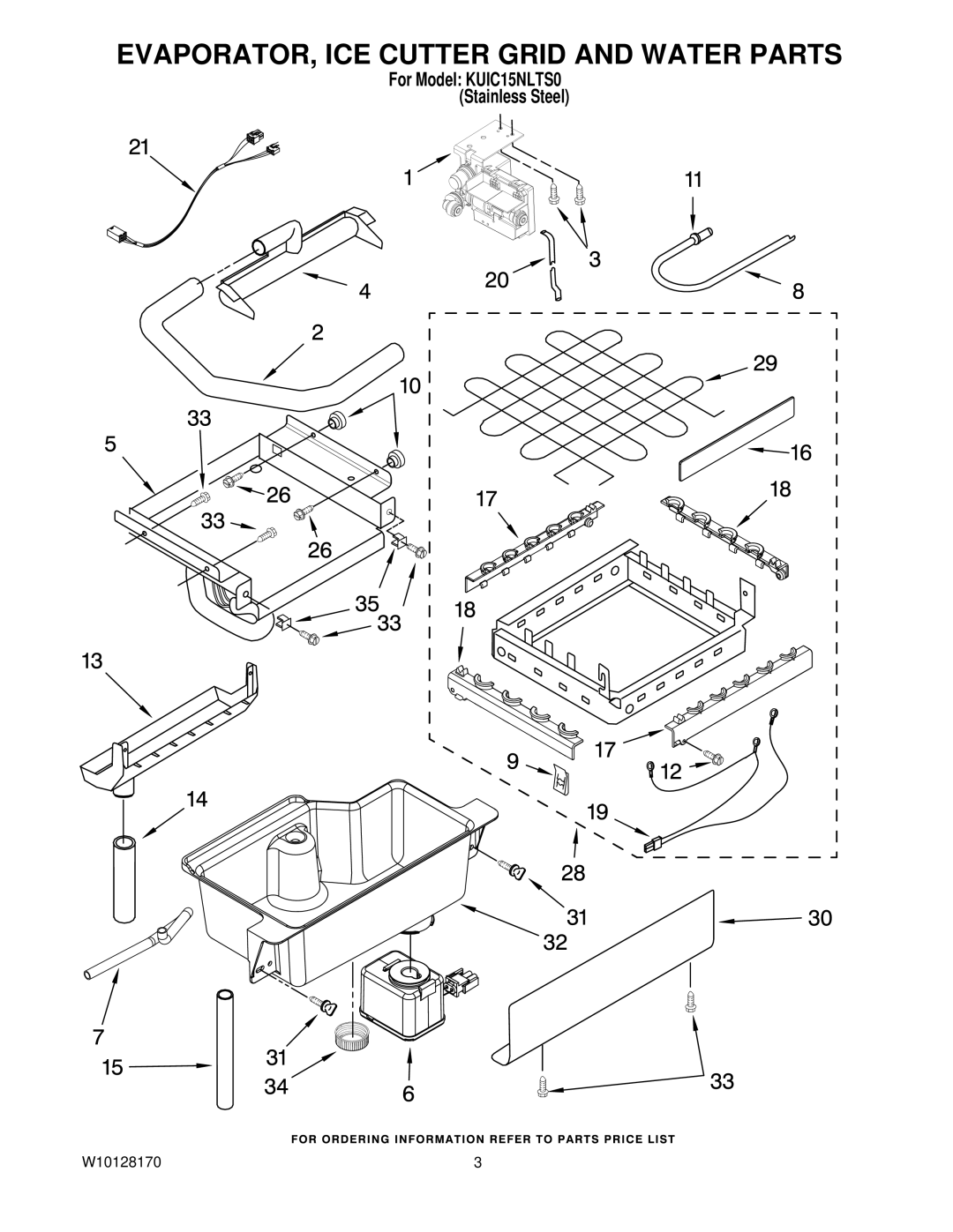 KitchenAid KUIC15NLTS0 manual EVAPORATOR, ICE Cutter Grid and Water Parts 