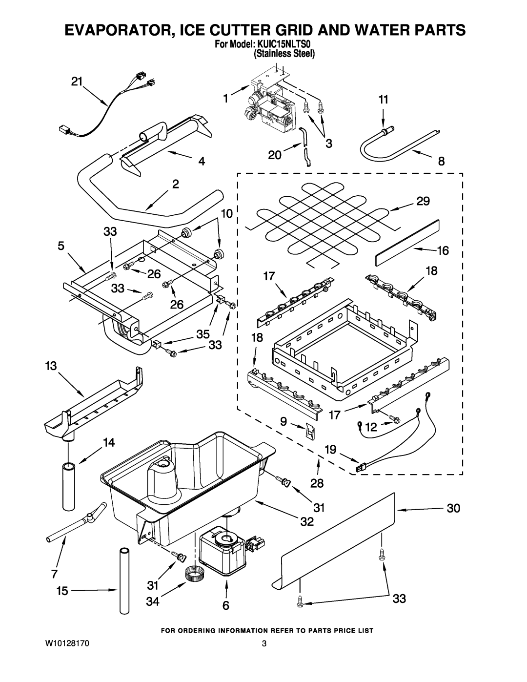 KitchenAid manual Evaporator, Ice Cutter Grid And Water Parts, W10128170, For Model KUIC15NLTS0 Stainless Steel 
