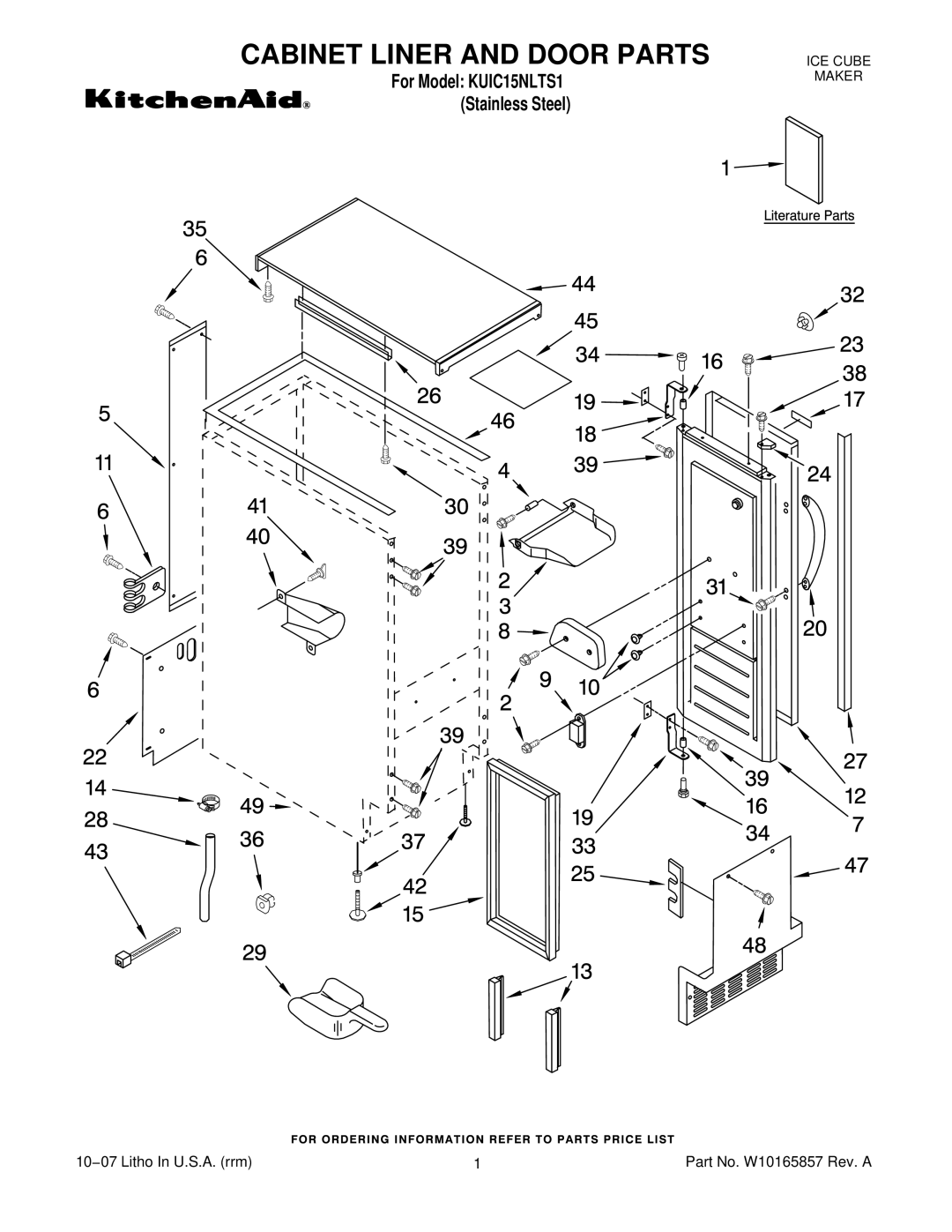 KitchenAid KUIC15NLTS1 manual Cabinet Liner and Door Parts 