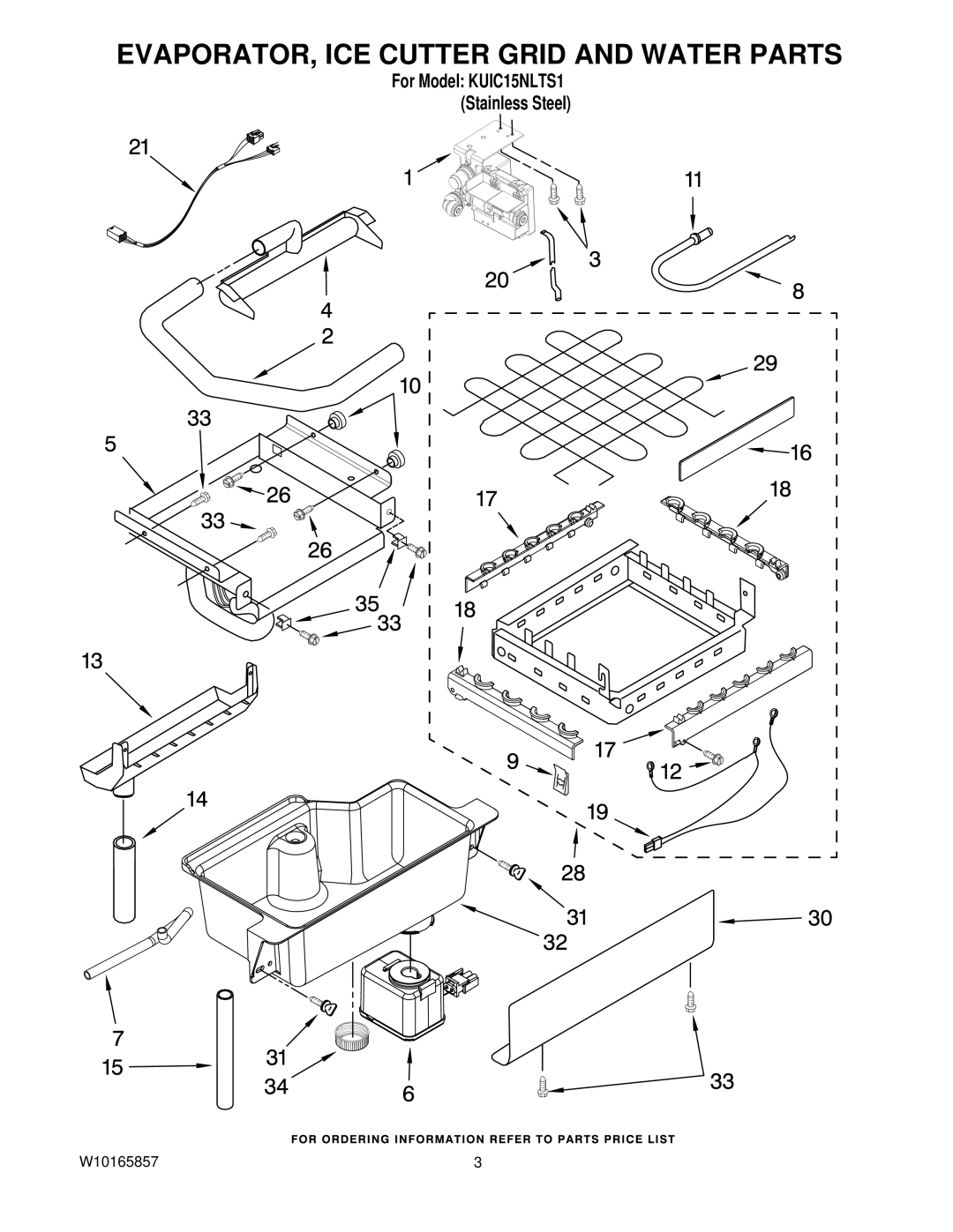 KitchenAid KUIC15NLTS1 manual EVAPORATOR, ICE Cutter Grid and Water Parts 