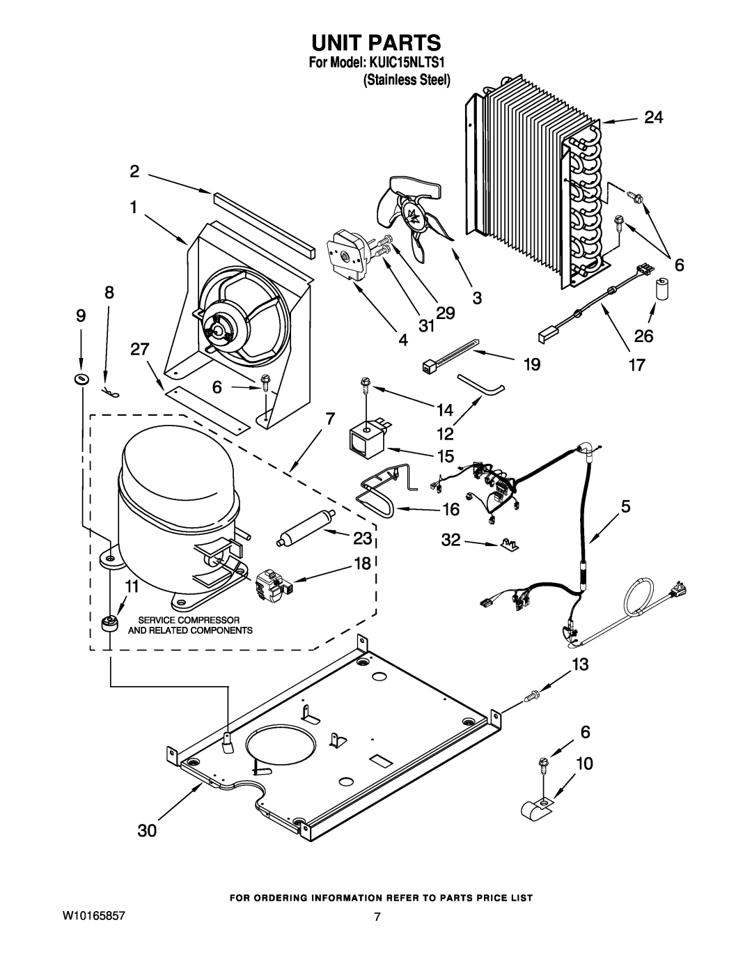 KitchenAid manual Unit Parts, W10165857, For Model KUIC15NLTS1 Stainless Steel 