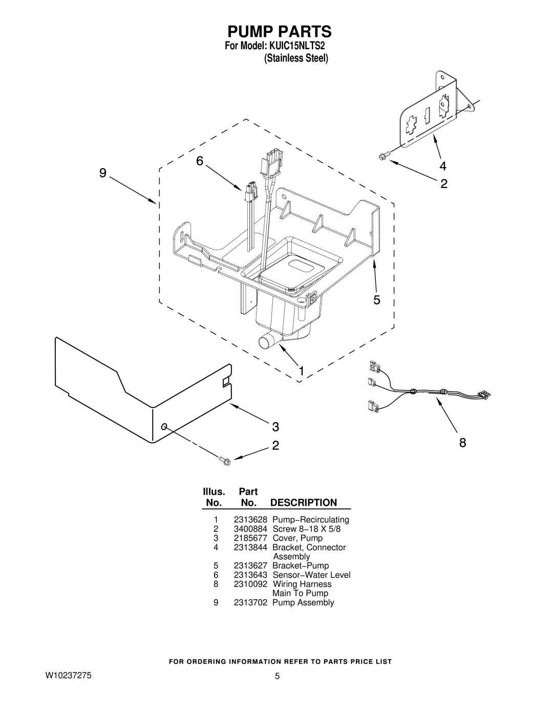 KitchenAid KUIC15NLTS2 manual Pump Parts 