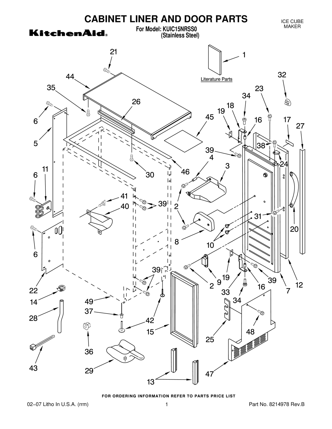 KitchenAid KUIC15NRSS0 manual Cabinet Liner and Door Parts 