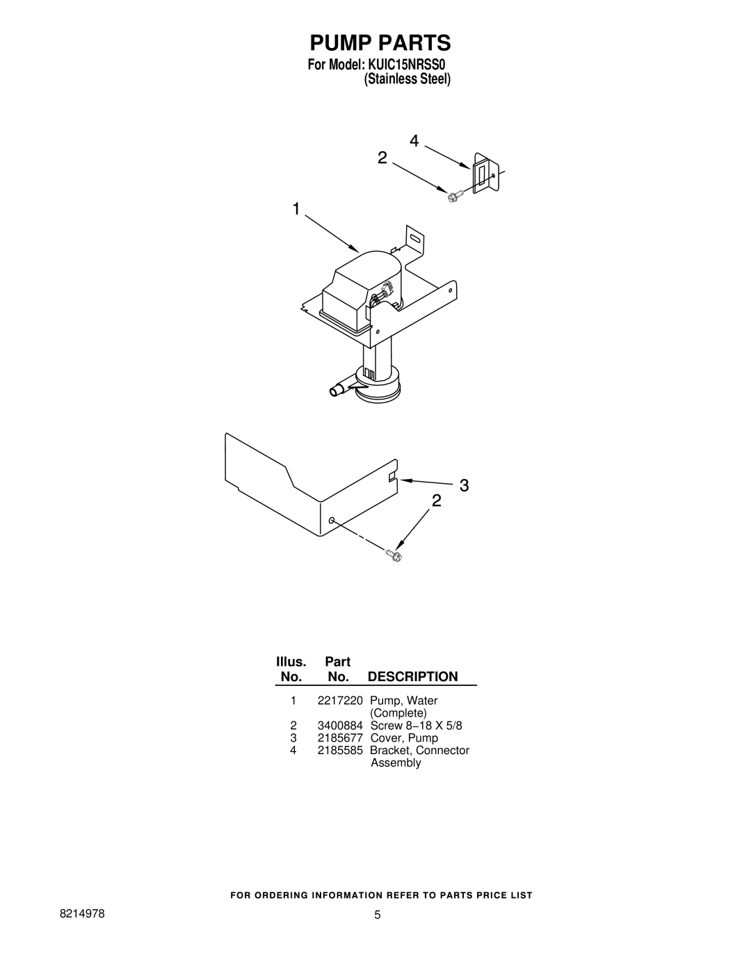 KitchenAid KUIC15NRSS0 manual Pump Parts 