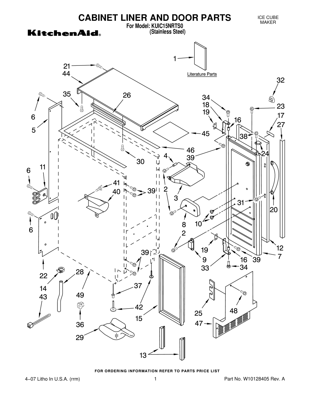 KitchenAid KUIC15NRTS0 manual Cabinet Liner and Door Parts 