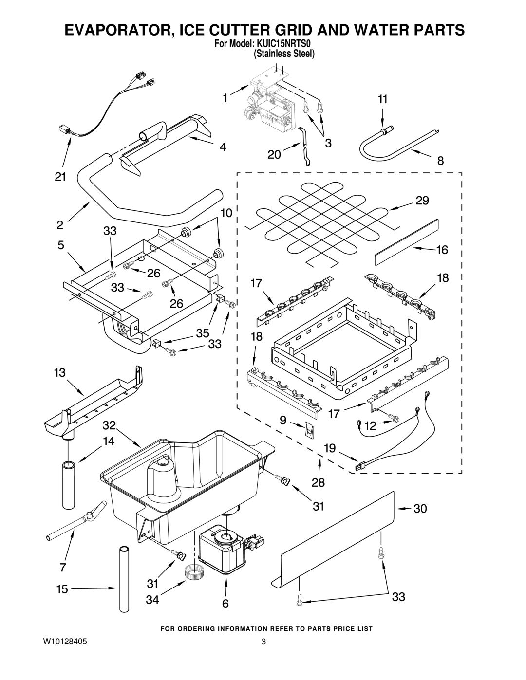 KitchenAid KUIC15NRTS0 manual EVAPORATOR, ICE Cutter Grid and Water Parts 