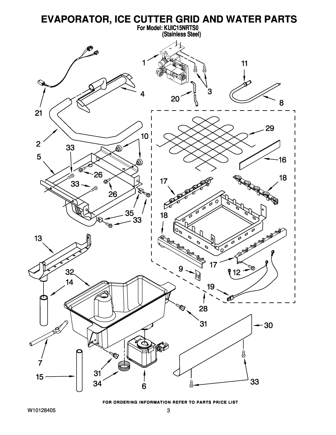 KitchenAid manual Evaporator, Ice Cutter Grid And Water Parts, W10128405, For Model KUIC15NRTS0 Stainless Steel 