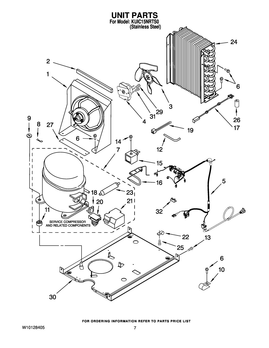 KitchenAid manual Unit Parts, W10128405, For Model KUIC15NRTS0 Stainless Steel 