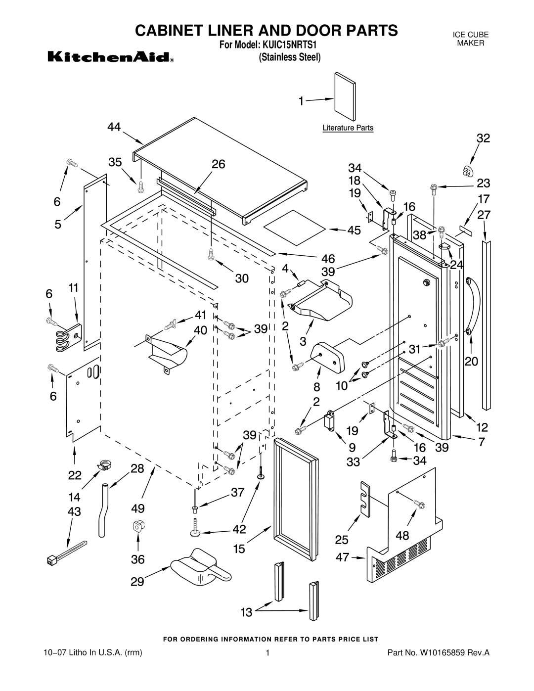 KitchenAid KUIC15NRTS1 manual Cabinet Liner and Door Parts 