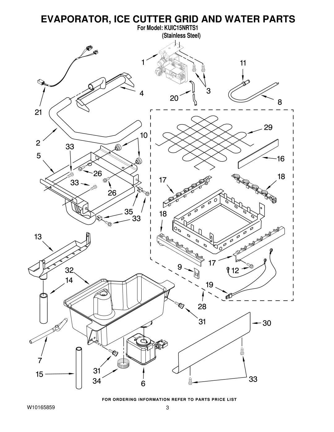 KitchenAid KUIC15NRTS1 manual EVAPORATOR, ICE Cutter Grid and Water Parts 