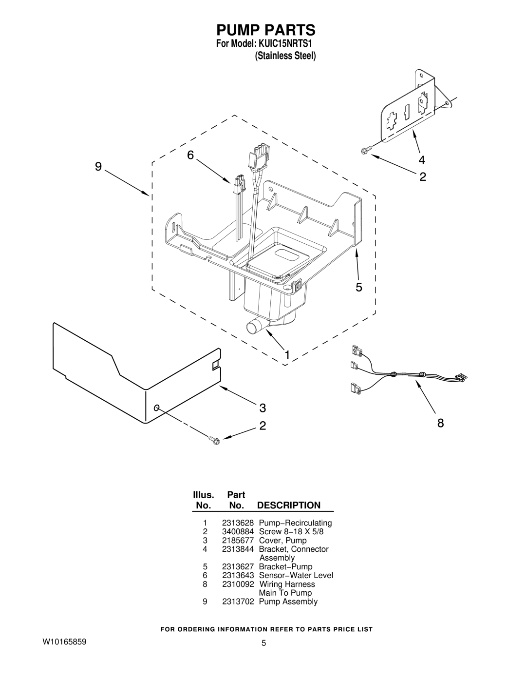 KitchenAid KUIC15NRTS1 manual Pump Parts 