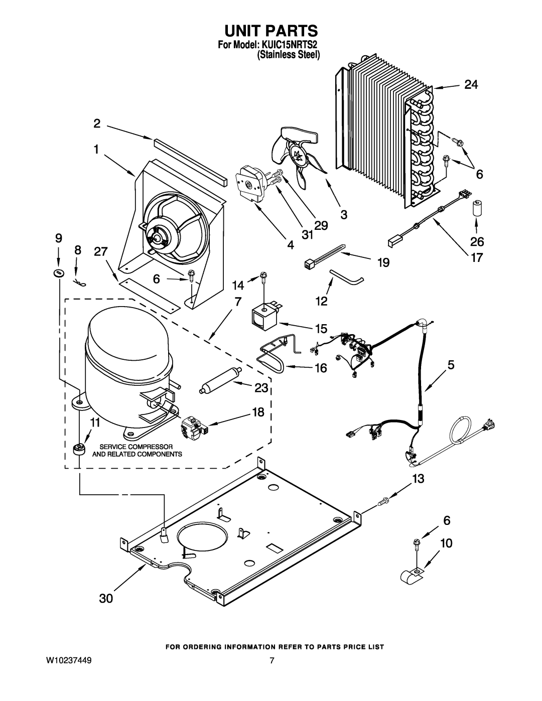 KitchenAid manual Unit Parts, W10237449, For Model KUIC15NRTS2 Stainless Steel 