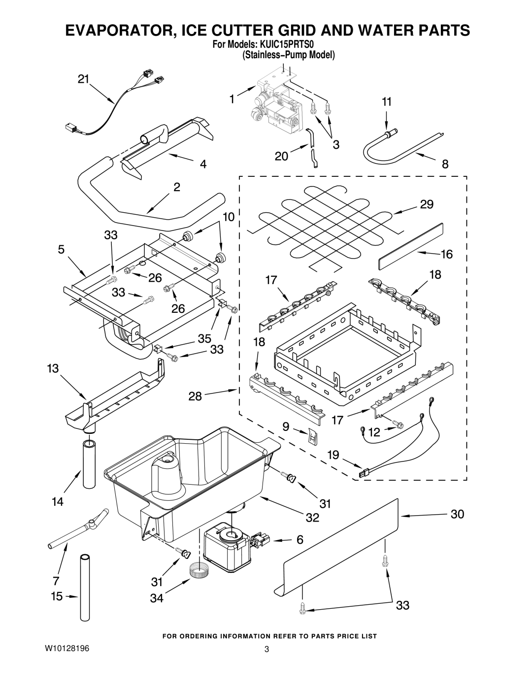 KitchenAid KUIC15PRTS0 manual EVAPORATOR, ICE Cutter Grid and Water Parts 