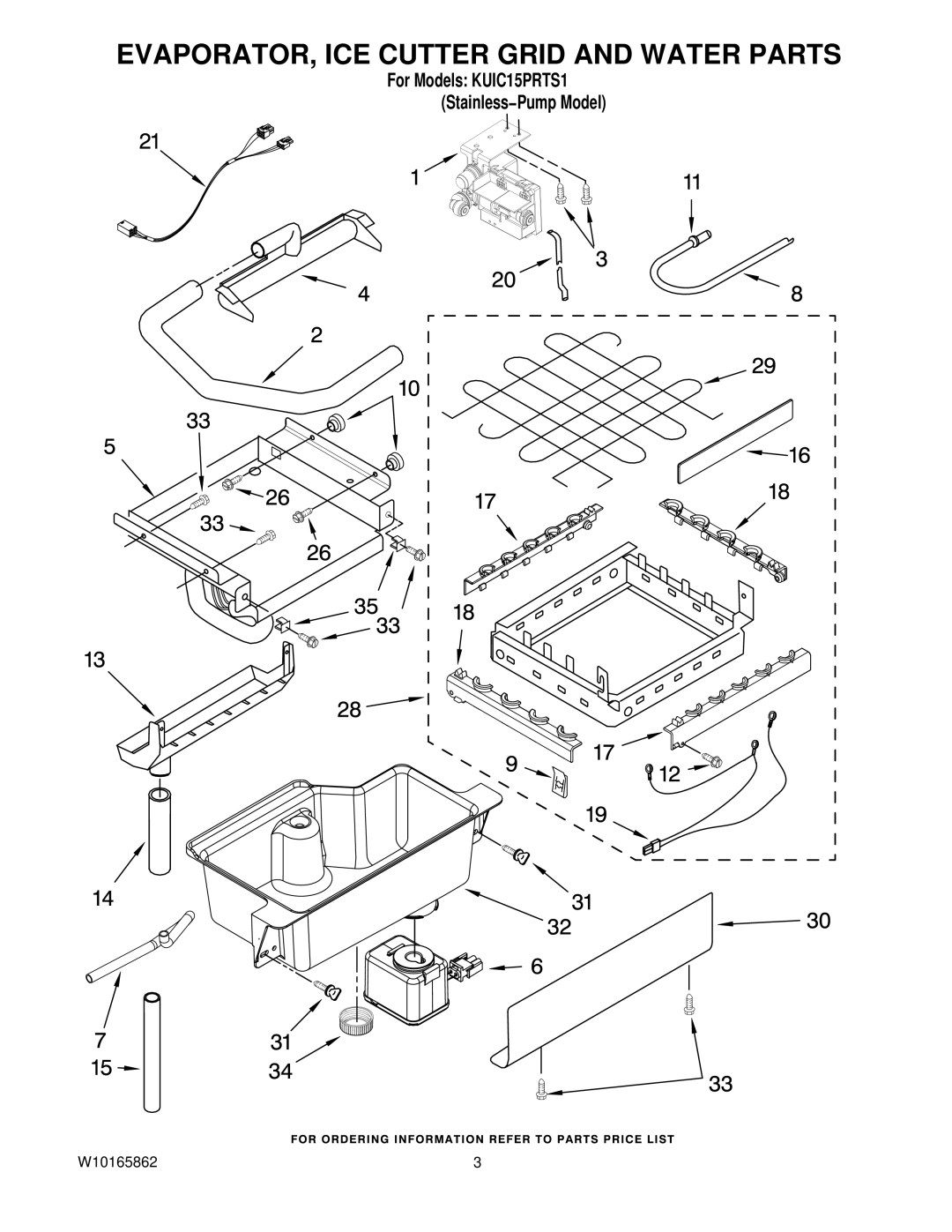 KitchenAid KUIC15PRTS1 manual EVAPORATOR, ICE Cutter Grid and Water Parts 