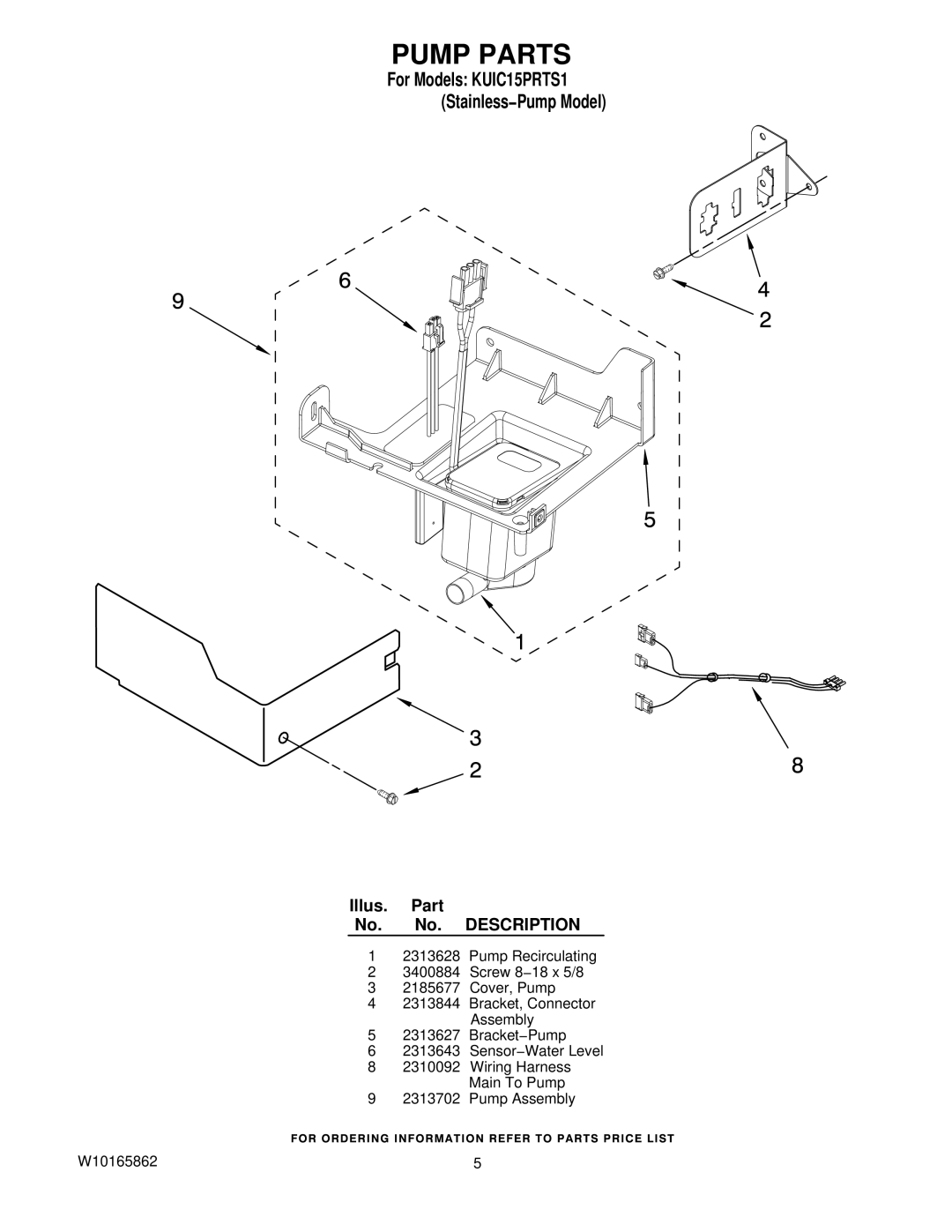 KitchenAid KUIC15PRTS1 manual Pump Parts 