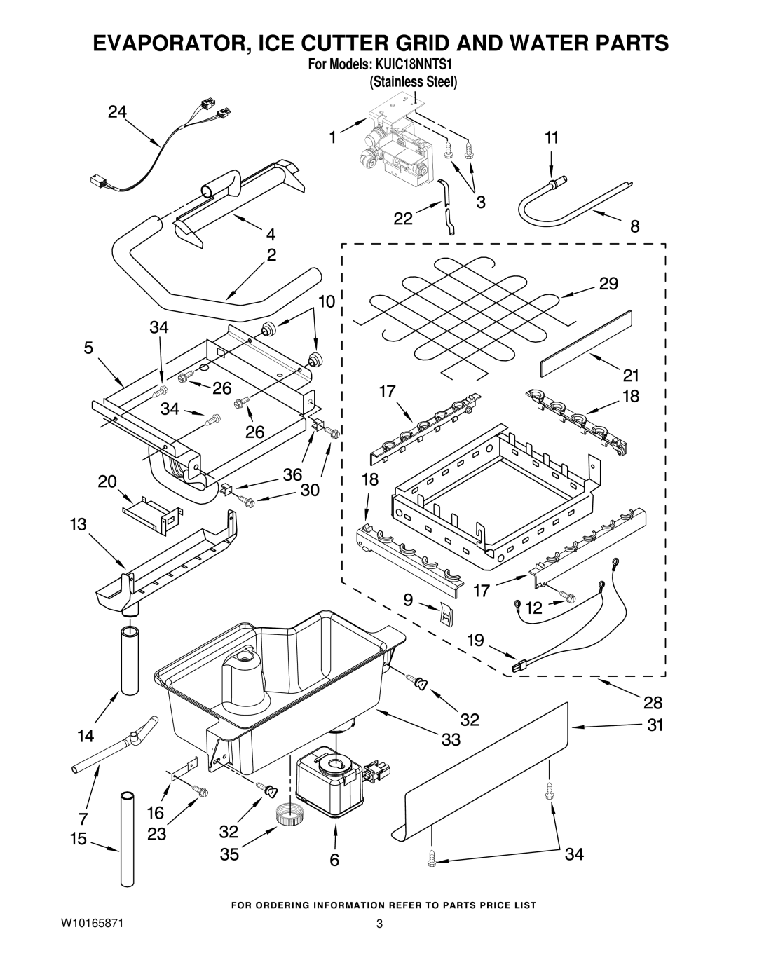 KitchenAid KUIC18NNTS1 manual EVAPORATOR, ICE Cutter Grid and Water Parts 