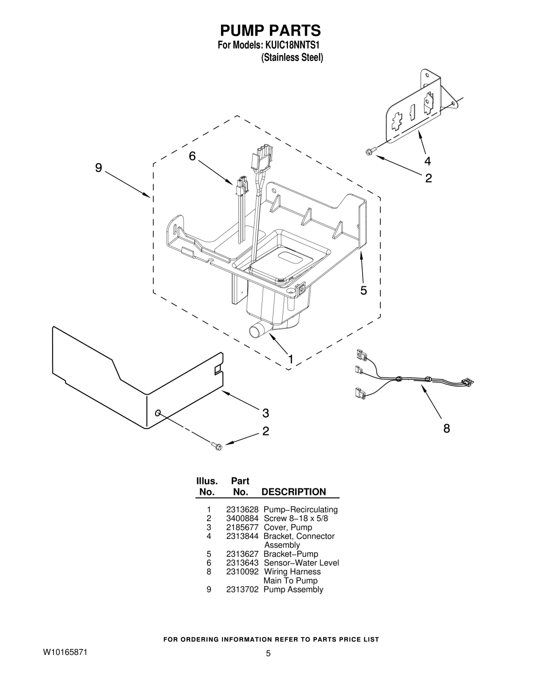 KitchenAid KUIC18NNTS1 manual Pump Parts 