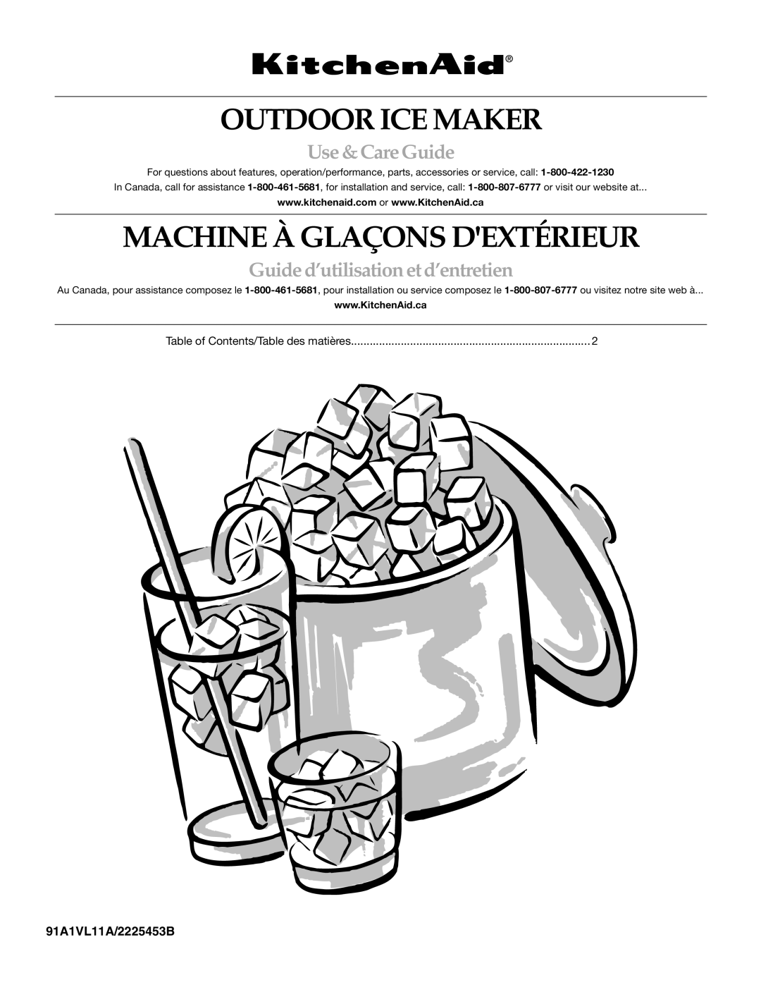 KitchenAid KUIO15NNLS manual Outdoor ICE Maker, Table of Contents/Table des matières 