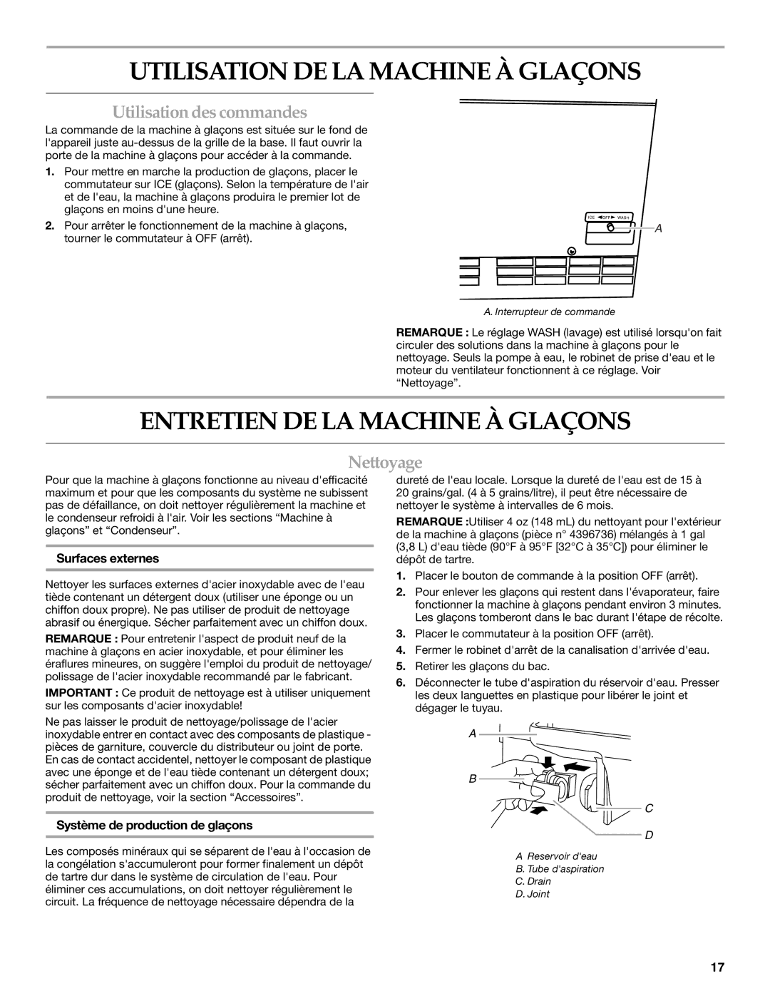 KitchenAid KUIO15NNLS Utilisation DE LA Machine À Glaçons, Entretien DE LA Machine À Glaçons, Utilisation des commandes 