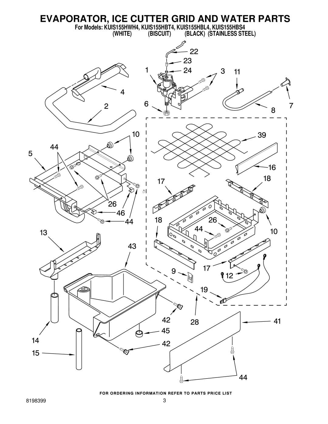 KitchenAid KUIS155HBL4, KUIS155HBT4, KUIS155HWH4, KUIS155HBS4 manual EVAPORATOR, ICE Cutter Grid and Water Parts 