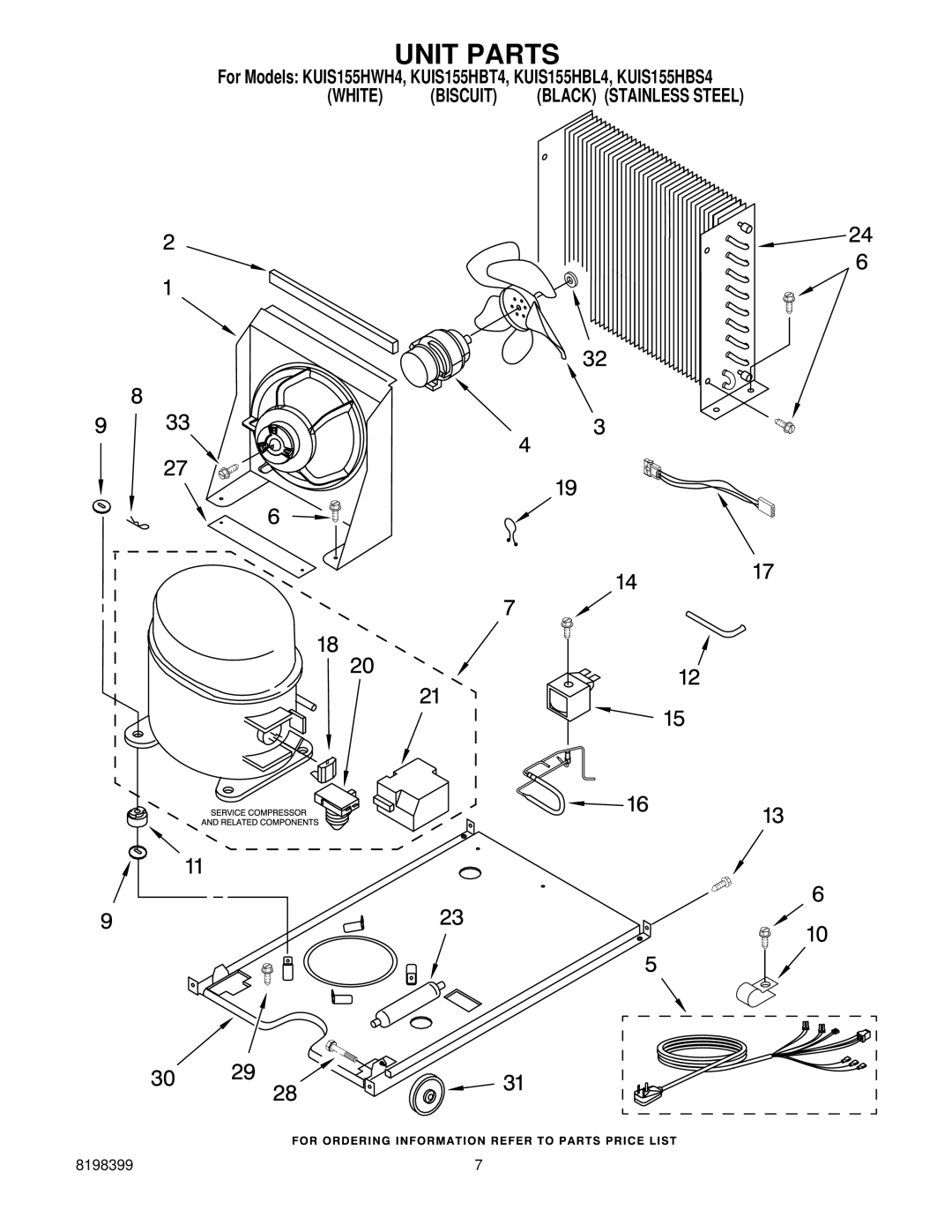 KitchenAid KUIS155HBL4, KUIS155HBT4, KUIS155HWH4, KUIS155HBS4 manual Unit Parts 