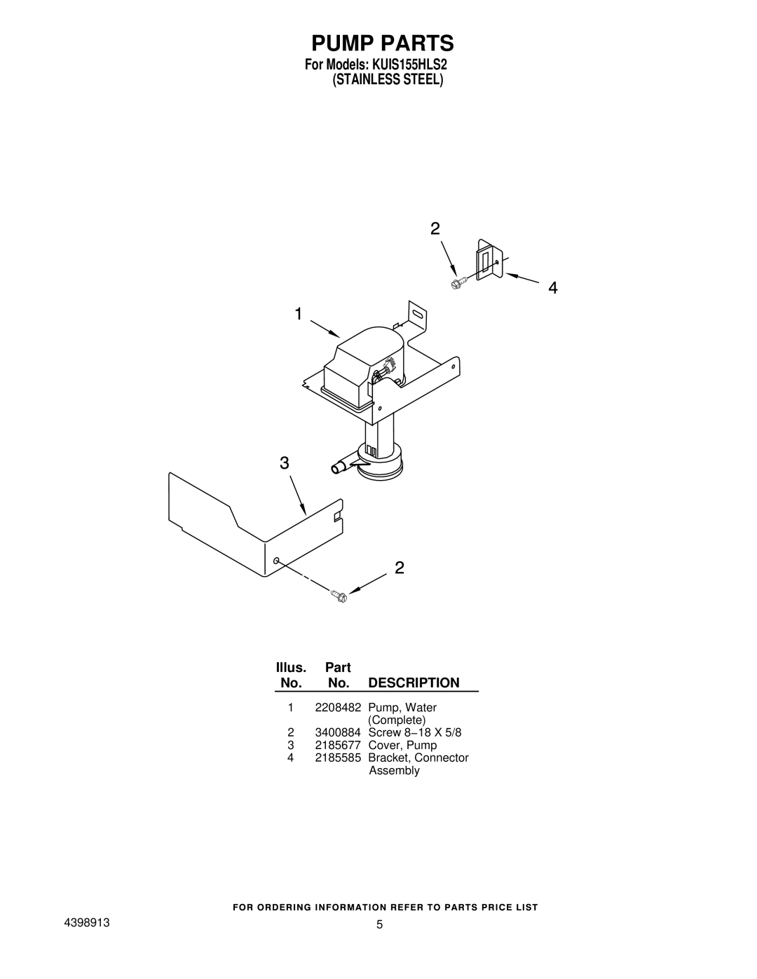 KitchenAid KUIS155HLS2 manual Pump Parts 