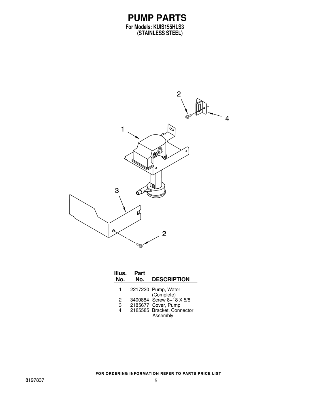 KitchenAid KUIS155HLS3 manual Pump Parts 