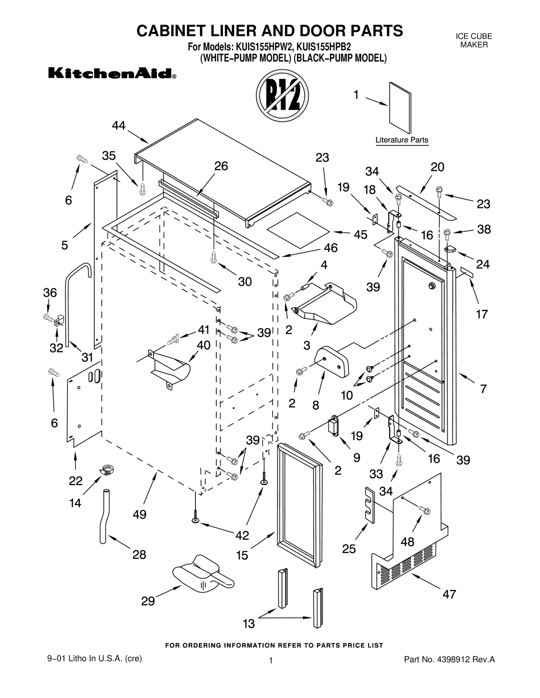 KitchenAid KUIS155HPB2, KUIS155HPW2 manual Cabinet Liner and Door Parts 