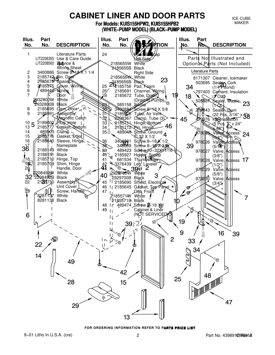 KitchenAid KUIS155HPW2, KUIS155HPB2 manual Illus. Part No. No. Description 