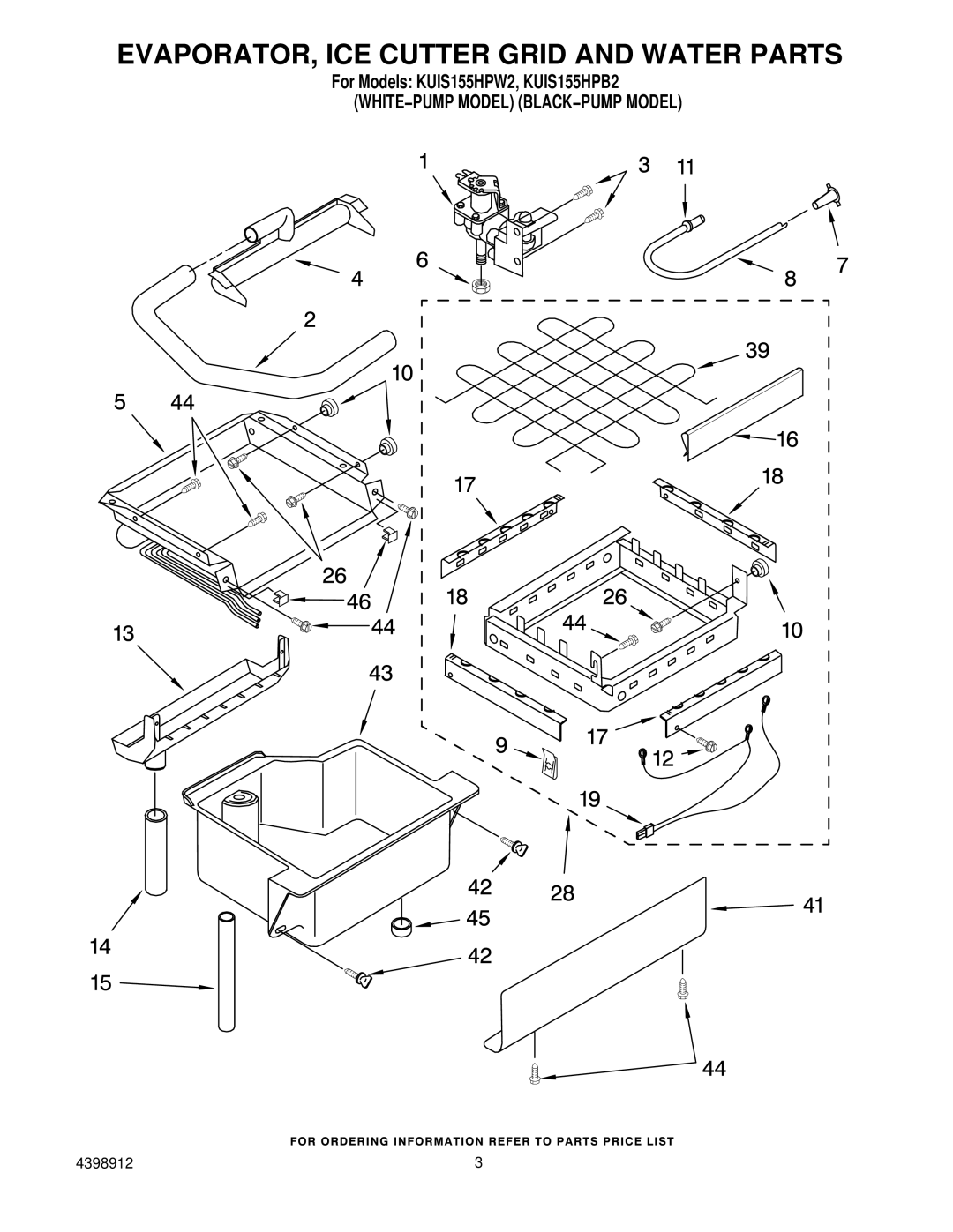 KitchenAid KUIS155HPB2, KUIS155HPW2 manual EVAPORATOR, ICE Cutter Grid and Water Parts 