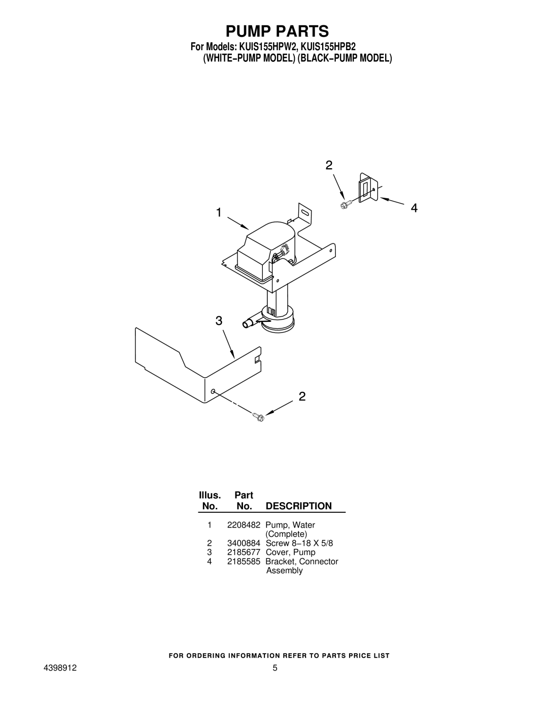 KitchenAid KUIS155HPB2, KUIS155HPW2 manual Pump Parts 