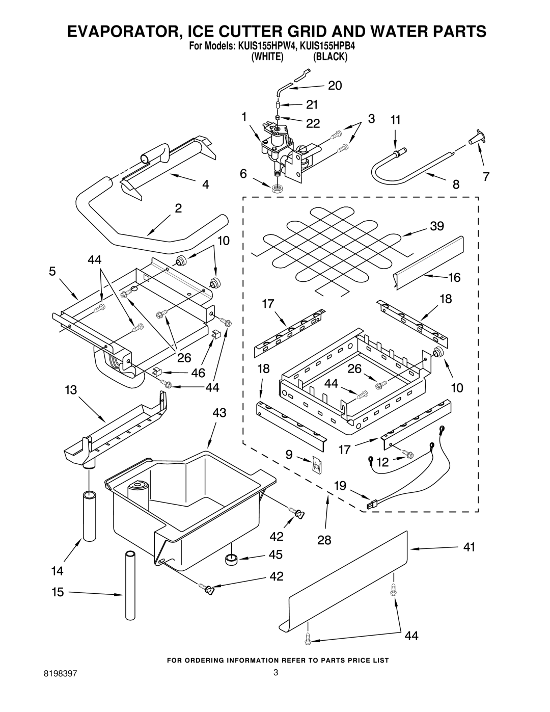 KitchenAid KUIS155HPB4, KUIS155HPW4 manual EVAPORATOR, ICE Cutter Grid and Water Parts 