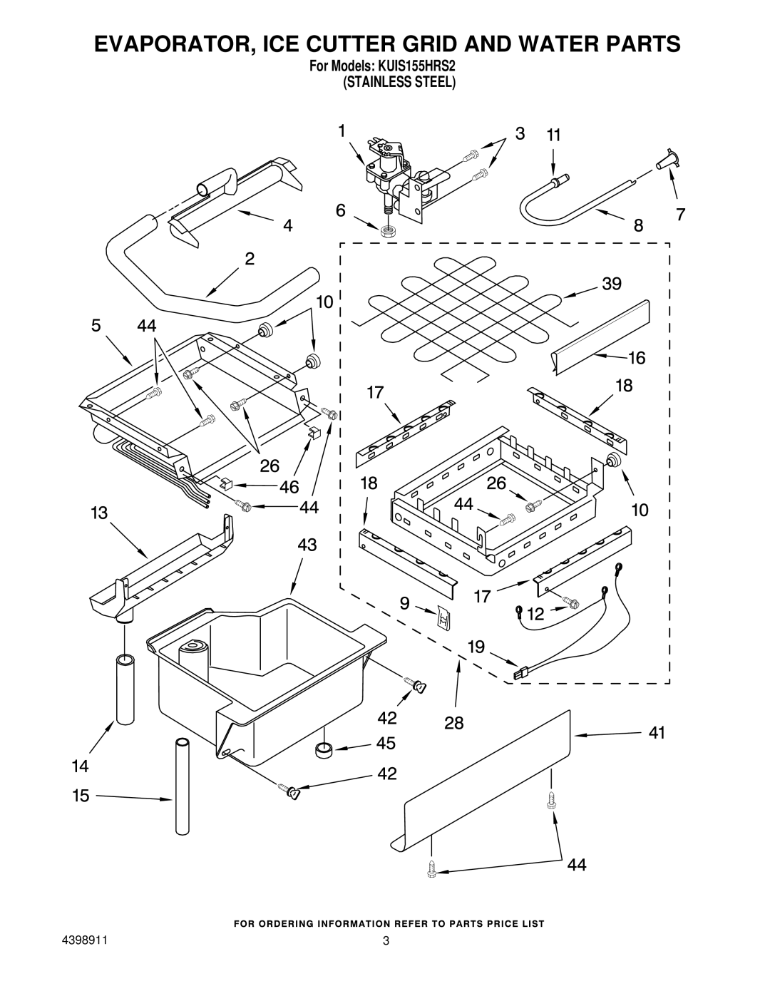 KitchenAid KUIS155HRS2 manual EVAPORATOR, ICE Cutter Grid and Water Parts 