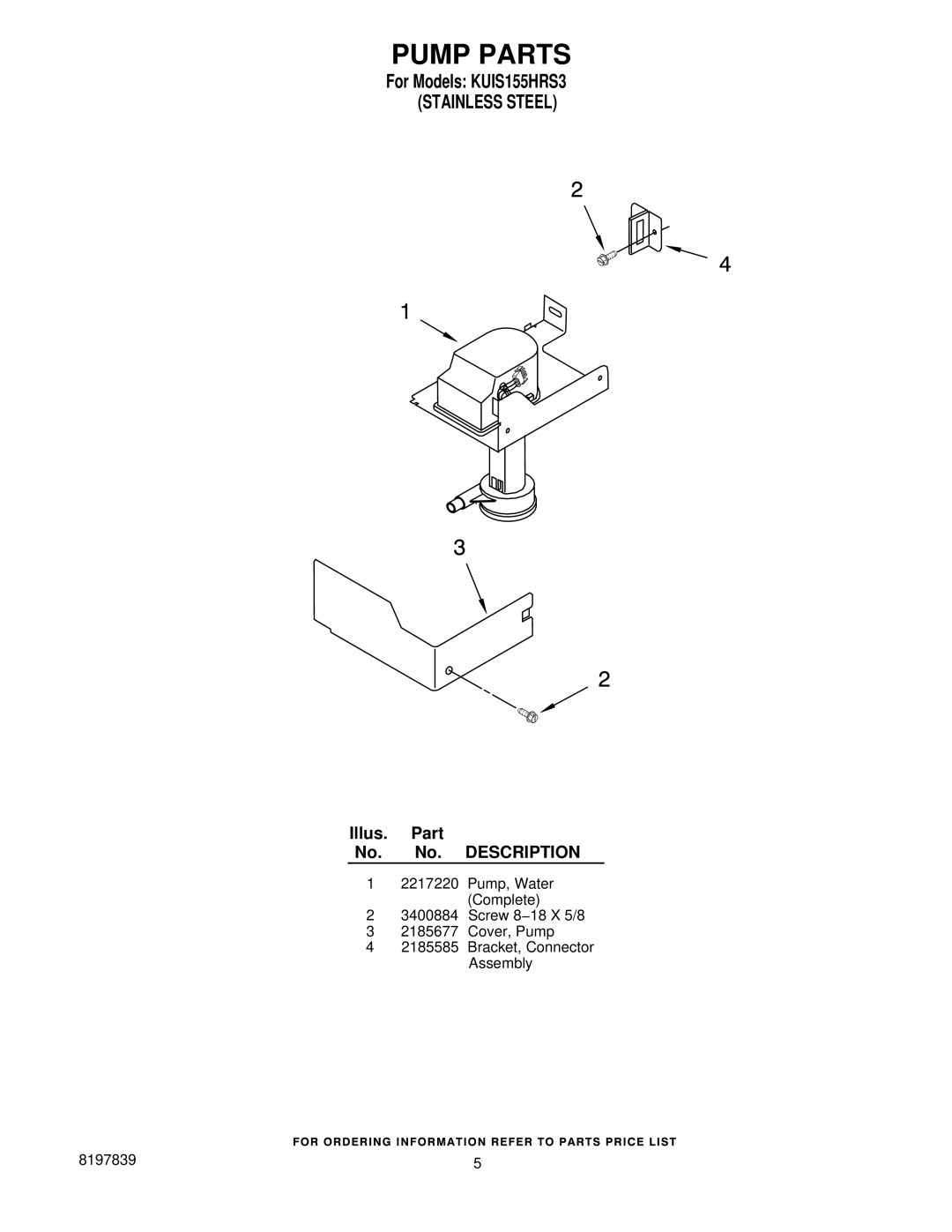 KitchenAid KUIS155HRS3 manual Pump Parts 