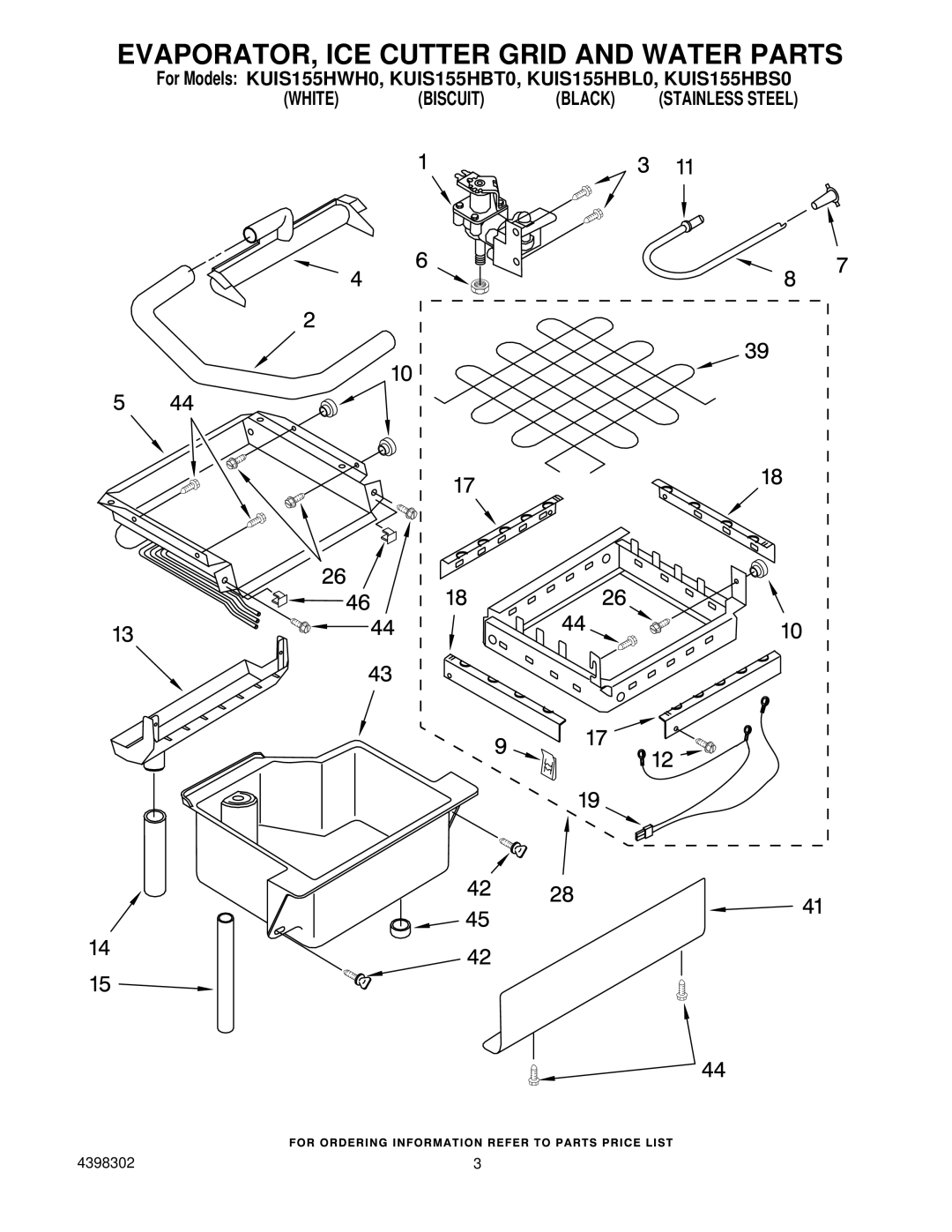 KitchenAid KUIS155HBT0, KUIS155HWH0, KUIS155HBS0, KUIS155HBL0 manual EVAPORATOR, ICE Cutter Grid and Water Parts 