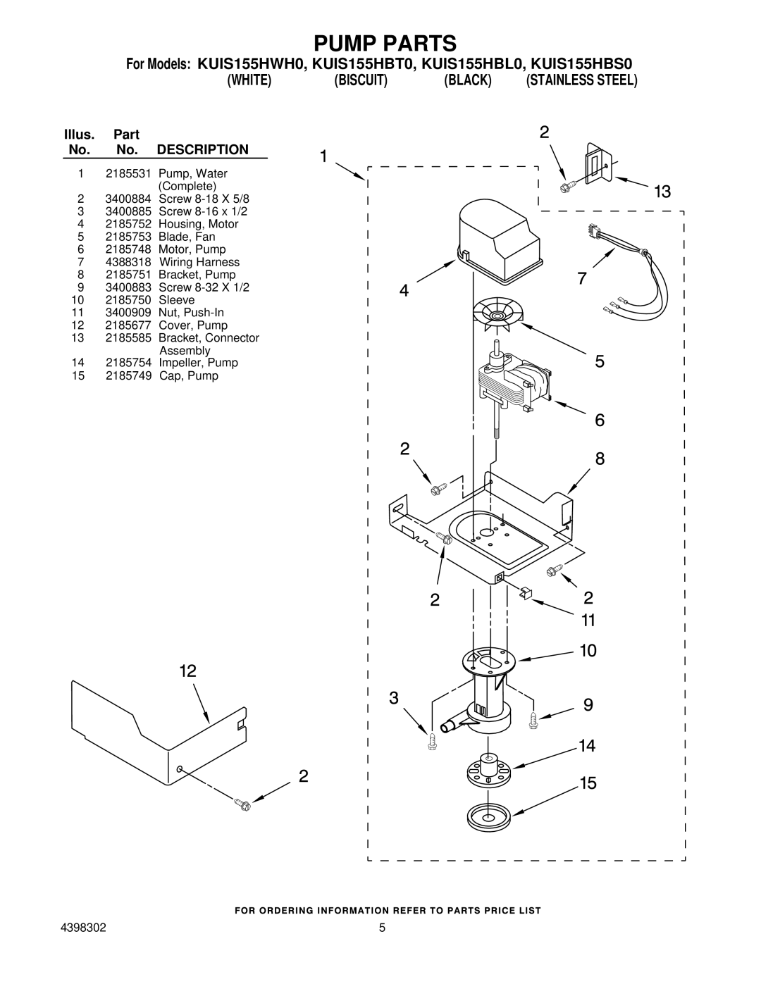 KitchenAid KUIS155HBS0, KUIS155HWH0, KUIS155HBL0, KUIS155HBT0 manual Pump Parts 