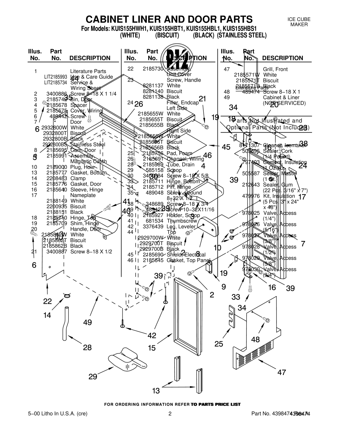 KitchenAid KUIS155HBS1, KUIS155HWH1, KUIS155HBT1, KUIS155HBL1 manual White Biscuit, Illus. Part No. No. Description 