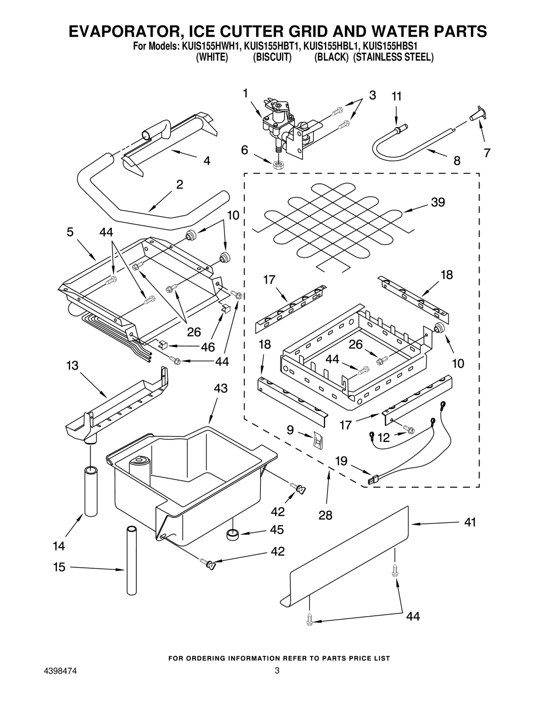 KitchenAid KUIS155HBL1, KUIS155HWH1, KUIS155HBT1, KUIS155HBS1 manual EVAPORATOR, ICE Cutter Grid and Water Parts 