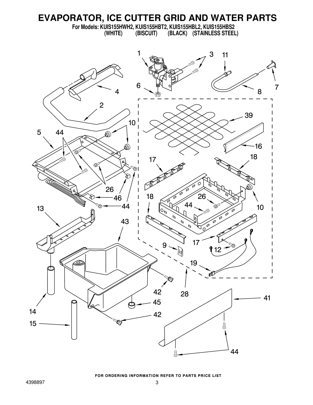 KitchenAid KUIS155HBL2, KUIS155HWH2, KUIS155HBT2, KUIS155HBS2 manual EVAPORATOR, ICE Cutter Grid and Water Parts 