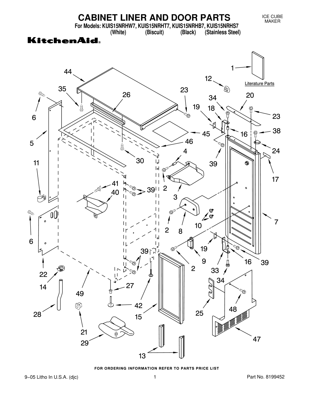 KitchenAid KUIS15NRHS7, KUIS15NRHB7, KUIS15NRHW7, KUIS15NRHT7 manual Cabinet Liner and Door Parts 