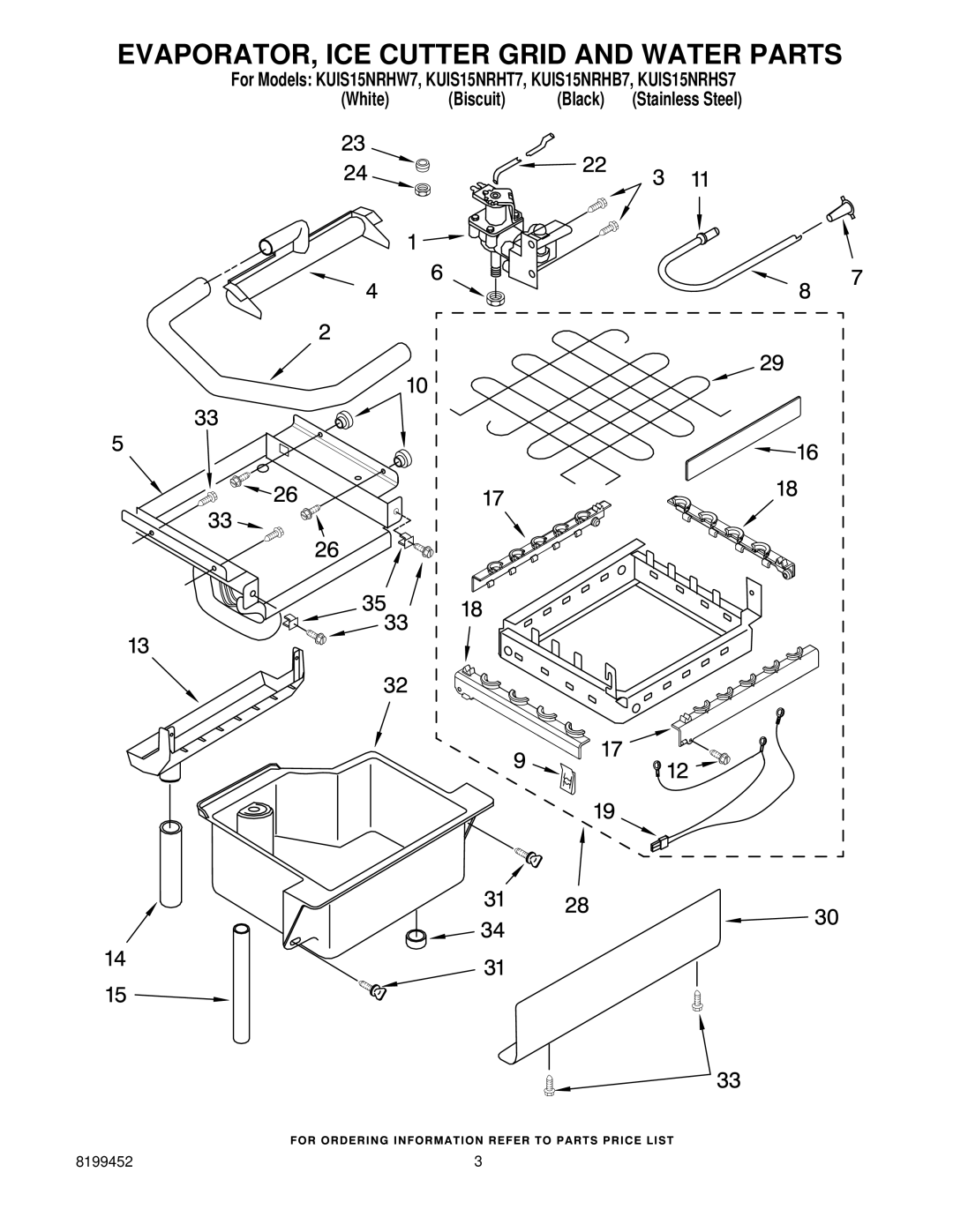 KitchenAid KUIS15NRHT7, KUIS15NRHB7, KUIS15NRHS7, KUIS15NRHW7 manual EVAPORATOR, ICE Cutter Grid and Water Parts 